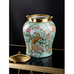 Ваза округлой формы из фарфора с рисунком и бронзовой крышкой Turquoise Blooming Garden варинант исполнения - 2 | Loft Concept в Ижевске