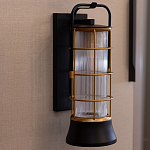 Настенный фонарь цилиндрической формы с рифленым стеклом в золотом каркасе на черном прямоугольном основании Eurofase варинант исполнения - 9 | Loft Concept в Ижевске