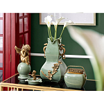 Ваза зеленого цвета из фарфора с бронзовыми ручками в виде драконов и рельефным цветочным декором Eden Garden porcelain and bronze варинант исполнения - 8 | Loft Concept в Ижевске