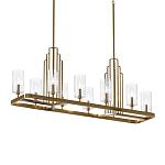 Люстра прямоугольная цвета латунь с прозрачными рифлеными цилиндрическими плафонами Kichler варинант исполнения - 1 | Loft Concept в Ижевске