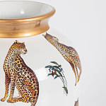 Ваза белая овальная с рисунком леопардов и золотыми акцентами LEOPARD Collection варинант исполнения - 1 | Loft Concept в Ижевске