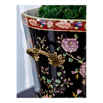 Кашпо из фарфора черная с цветочной росписью и бронзовой стрекозой Spring Garden варинант исполнения - 5 | Loft Concept в Ижевске