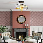 Люстра подвесная с 2-мя пересекающимися круглыми подвесами в черном и золотистом цвете и вертикальными подвесками Ring Horizontal варинант исполнения - 3 | Loft Concept в Ижевске