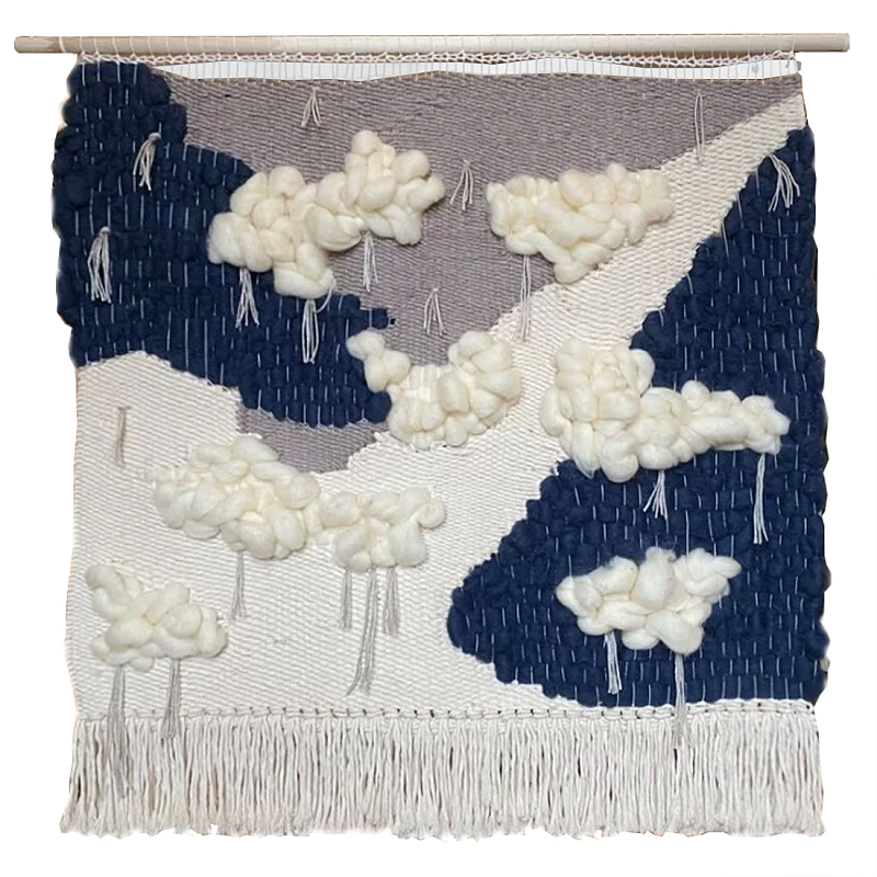 Гобелен из шерсти черно-белый Облака ivory ( слоновая кость ) Черный в Ижевске | Loft Concept 