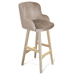 Барный стул со спинкой и подлокотниками на 4-х деревянных ножках Бежевый Велюр Ava Charm варинант исполнения - 1 | Loft Concept в Ижевске