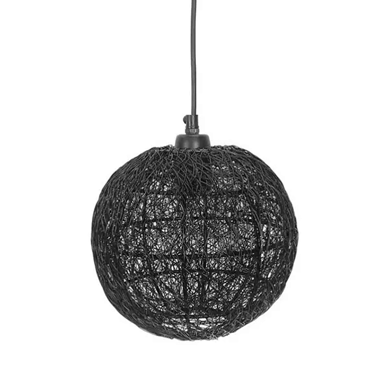 Подвесной светильник с плетеным металлическим абажуром в форме шара Wicker Iron Lamp Черный в Ижевске | Loft Concept 