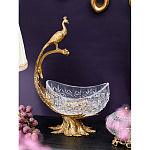 Чаша из прозрачного стекла на бронзовой подставке в виде павлина с рельефным хвостом Eden Garden варинант исполнения - 2 | Loft Concept в Ижевске