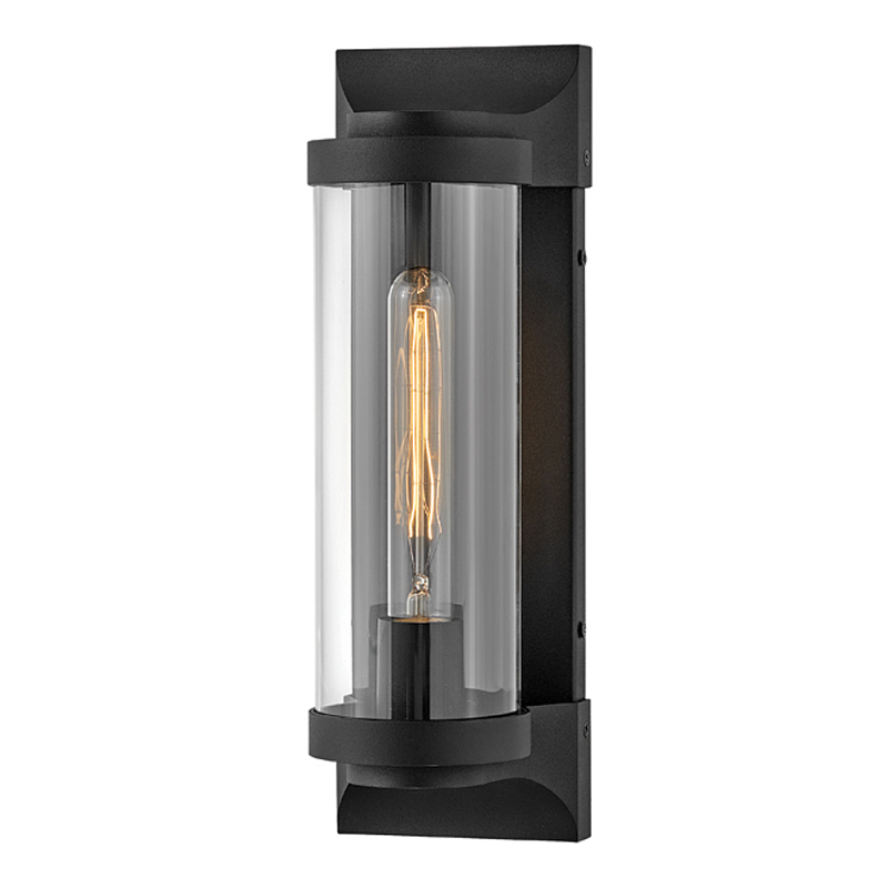 Настенный фонарь в индустриальном стиле с вытянутым цилиндрическим плафоном из прозрачного стекла и черным корпусом Hinkley Черный Прозрачное Стекло в Ижевске | Loft Concept 