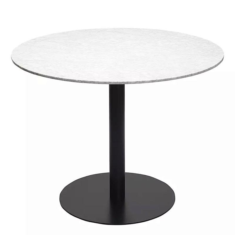 Круглый обеденный стол с белой мраморной столешницей White Tabletop on Black Base Белый Черный в Ижевске | Loft Concept 