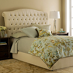 Кровать двуспальная бежевая с основанием из массива дуба с мягким изголовьем Flax Beds варинант исполнения - 1 | Loft Concept в Ижевске