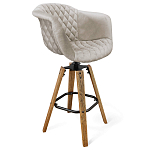 Барный стул со спинкой и мягкой обивкой с ромбами на 4-х деревянных ножках Бежевый Велюр Ava Charm варинант исполнения - 1 | Loft Concept в Ижевске