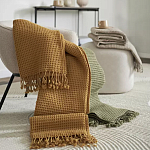 Плед из шерсти цвета охры с бахарамой Waffle Comfort варинант исполнения - 7 | Loft Concept в Ижевске