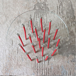 Дизайнерский журнальный стол с круглой прозрачной столешницей и основанием в виде красных металлических тросов Wires варинант исполнения - 4 | Loft Concept в Ижевске