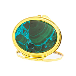 Зеркало карманное складное овальное из натурального камня Малахит с Хризоколлой Gold Stone Mirrors варинант исполнения - 2 | Loft Concept в Ижевске