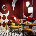 Обои ручная роспись в стиле Арт-деко Assemblage Original colourway on red silk dupion варинант исполнения - 1 | Loft Concept в Ижевске