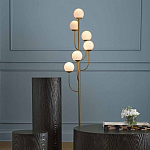 Торшер с 6-ю белыми стеклянными плафонами в форме шаров Gooseneck Pelle Chandelier варинант исполнения - 2 | Loft Concept в Ижевске