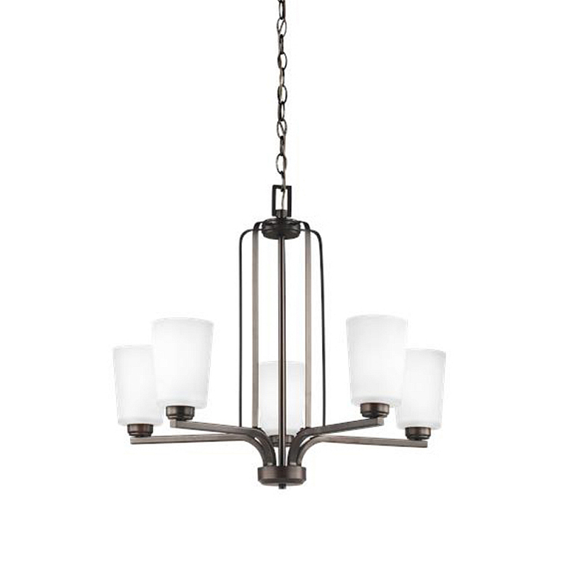 Люстра бронзового цвета с 5-ю матовыми стеклянными плафонами Generation Lighting Бронза Белый Бежевый в Ижевске | Loft Concept 