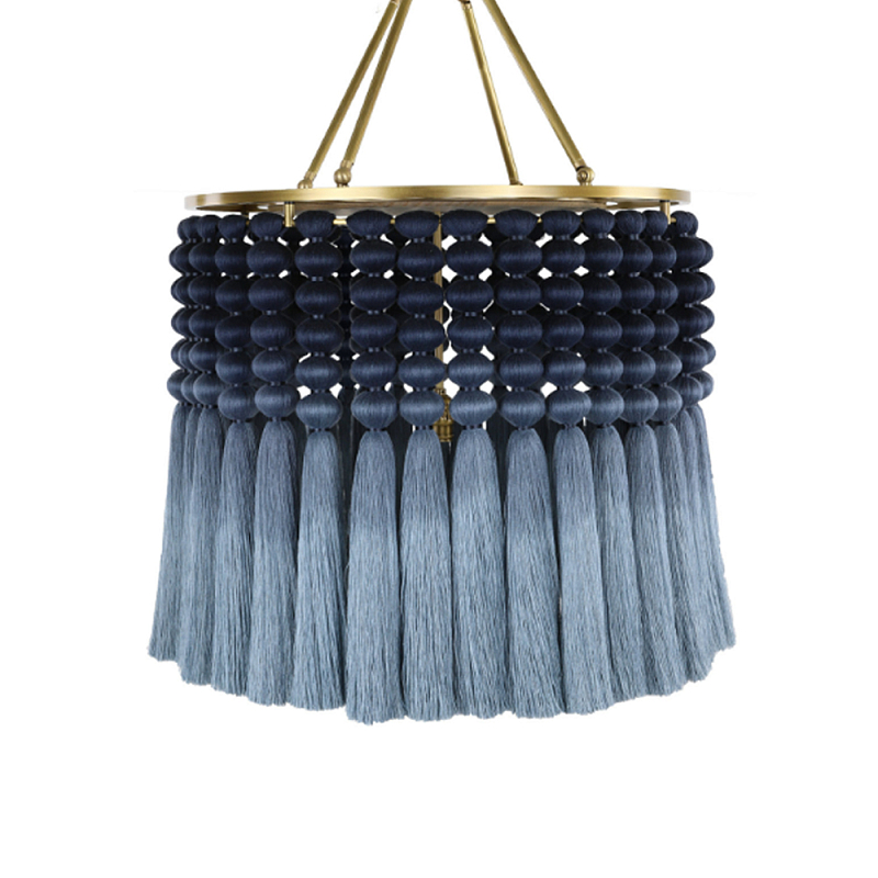 Люстра синяя плетеная с кисточками Boho Tassel Chandelier Синий Голубой Латунь в Ижевске | Loft Concept 