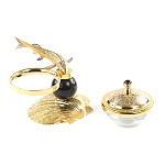 Икорница с декором "Стерлядка на ракушке" с гравировкой на подставке из натурального камня Обсидиан Decorative Cavair Dishes варинант исполнения - 3 | Loft Concept в Ижевске