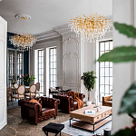 Люстра подвесная с прозрачными стеклянными подвесками в форме капель Диаметр 100 см Droplet Chandelier варинант исполнения - 11 | Loft Concept в Ижевске