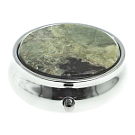 Таблетница карманная круглая с 3-мя отделениями с зеркалом и накладкой из натурального камня Апатит Желтый Silver Stone Pillboxes варинант исполнения - 3 | Loft Concept в Ижевске