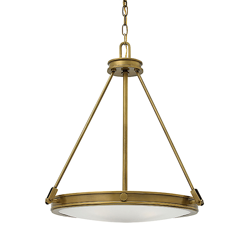 Люстра подвесная цвета латунь с плоским круглым матовым стеклянным плафоном на цепи Hinkley Латунь Белый Бежевый в Ижевске | Loft Concept 