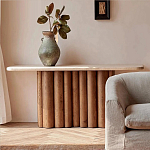 Консоль с овальной столешницей и фактурным деревянным основанием Enzo варинант исполнения - 5 | Loft Concept в Ижевске