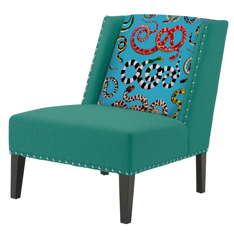 FUN Armchair Snakes Turquoise Дизайнерское кресло с цветным принтом Бирюзовый в Ижевске | Loft Concept 