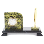 Настольный письменный набор из змеевика с визитницей с часами и ручкой Successful Leader варинант исполнения - 1 | Loft Concept в Ижевске