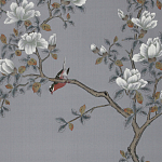 Обои ручная роспись Japanese Garden Original colourway on Gun Metal dyed silk варинант исполнения - 2 | Loft Concept в Ижевске