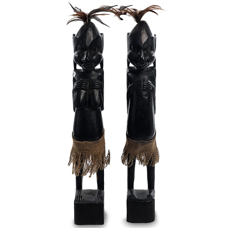 Комплект из 2-х деревянных статуэток Asmat Wooden Statuettes Black Черный Коричневый Комплект из 2-х деревянных статуэток Asmat Wooden Statuettes Black Черный Коричневый в Ижевске | Loft Concept