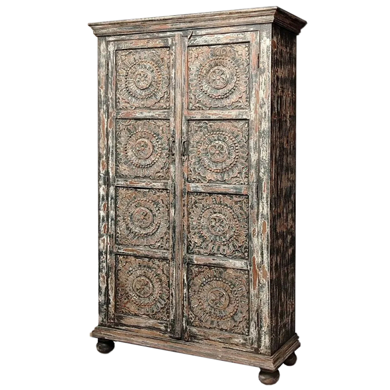 Индийский шкаф с орнаментом резьба из дерева Indian Antique Furniture Серый Индийский шкаф с орнаментом резьба из дерева Indian Antique Furniture Серый в Ижевске | Loft Concept