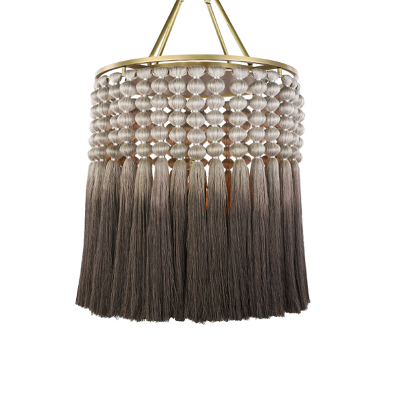 Люстра плетеная с кисточками на золотистом каркасе Boho Tassel Chandelier Коричневый Латунь в Ижевске | Loft Concept 