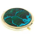 Зеркало карманное складное круглое из натурального камня Малахит с Хризоколлой в подарочной упаковке Gold Stone Mirrors варинант исполнения - 1 | Loft Concept в Ижевске