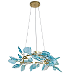Люстра светодиодная золотистом каркасе с синими стеклянными листьями Blue Light Wreath варинант исполнения - 1 | Loft Concept в Ижевске