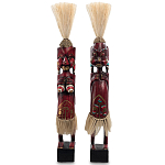 Комплект из 2-х деревянных статуэток Asmat Straw Headdress Statuettes Red Tattoo варинант исполнения - 5 | Loft Concept в Ижевске