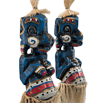 Комплект из 2-х деревянных статуэток Asmat Straw Headdress Statuettes Blue Colorful Tattoo варинант исполнения - 3 | Loft Concept в Ижевске