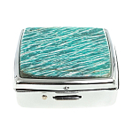 Таблетница карманная квадратная с 2-мя отделениями с зеркалом и накладкой из натурального камня Амазонит Silver Stone Pillboxes варинант исполнения - 3 | Loft Concept в Ижевске