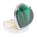 Таблетница карманная в форме сердца с 3-мя отделениями с зеркалом и накладкой из натурального камня Малахит Silver Stone Pillboxes варинант исполнения - 2 | Loft Concept в Ижевске