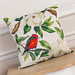 Декоративная подушка бежевая с изображением птиц и цветов Blooming Birds варинант исполнения - 2 | Loft Concept в Ижевске