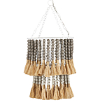 Подвесной светильник двухъярусный с декором из круглых деревянных бусин с кисточками Gray Brown Wooden Beads Chandelier варинант исполнения - 2 | Loft Concept в Ижевске