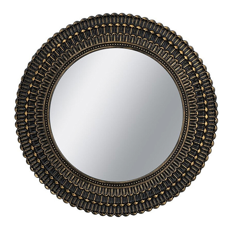 Зеркало круглое с текстурированным дизайном рамы Helios Винтажное Темное Золото  Черный в Ижевске | Loft Concept 