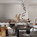 Люстра каскадная с 5-ю круглыми стеклянными плафонами дымчатого цвета и черными деталями Orbit Serenade варинант исполнения - 4 | Loft Concept в Ижевске