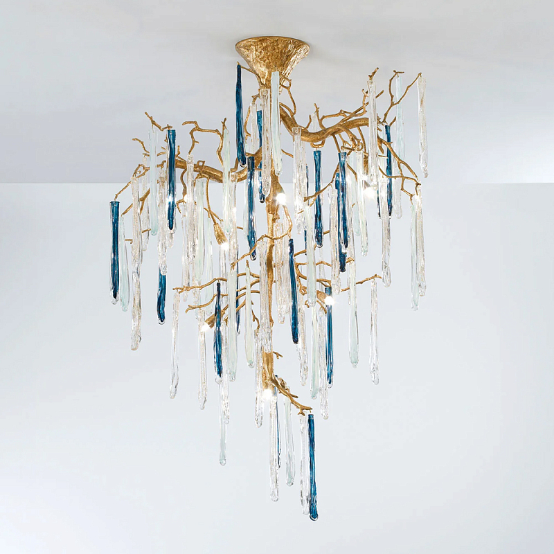Люстра с прозрачными и голубыми подвесками в форме капель Droplet Chandelier Золотой Прозрачный Синий Люстра с прозрачными и голубыми подвесками в форме капель Droplet Chandelier Золотой Прозрачный Синий в Ижевске | Loft Concept