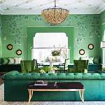 Обои ручная роспись Silk Tree Colourway SC-92 on Emerald Green dyed silk варинант исполнения - 1 | Loft Concept в Ижевске