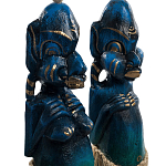 Комплект из 2-х деревянных статуэток Asmat Straw Headdress Statuettes Blue варинант исполнения - 6 | Loft Concept в Ижевске