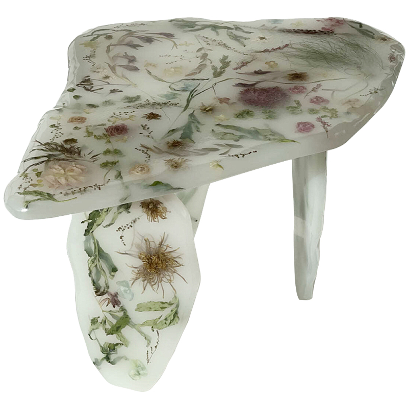 Журнальный стол из эпоксидной смолы с цветами White Flowers Epoxy Resin Coffee Table Белый матовый Мульти в Ижевске | Loft Concept 