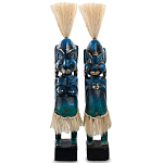 Комплект из 2-х деревянных статуэток Asmat Straw Headdress Statuettes Blue варинант исполнения - 5 | Loft Concept в Ижевске