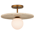 Потолочный светильник из травертина с плафоном из белого матового стекла Marble Glow варинант исполнения - 2 | Loft Concept в Ижевске