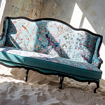 Трехместный диван из натурального бука бирюзовый с изображением птиц и цветов Turquoise Chinoiserie Garden Sofa варинант исполнения - 11 | Loft Concept в Ижевске